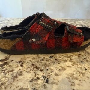 Birkenstock Red and Black Plaid Kids Slippers